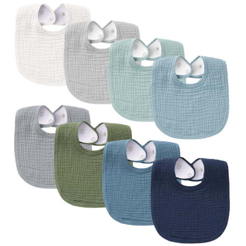 Muslin Baby Bibs 8 Pack Bandana Drool Bibs Cotton for Unisex Boys Girls, 6 Solid Cotton Baby Bib for Drooling and Teething, Absorbent & Adjustable Bandana Bibs