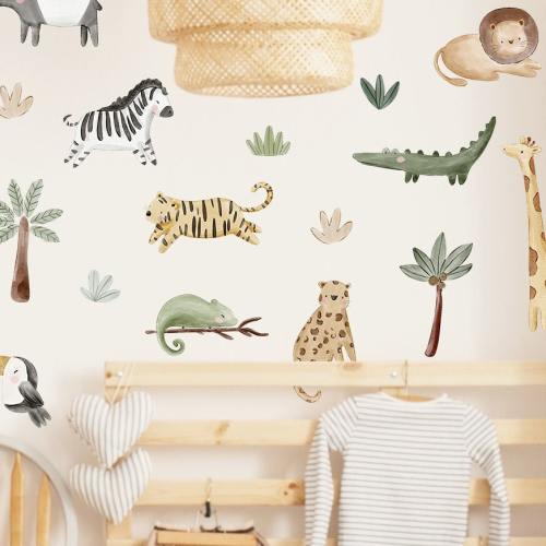 Jungle Safari Animal Wall Decal Fabric Removable Wall Decal Sticker Girls Room Decal Nursery Wall Decor Boys Room Wall Decor Kids Room Decal