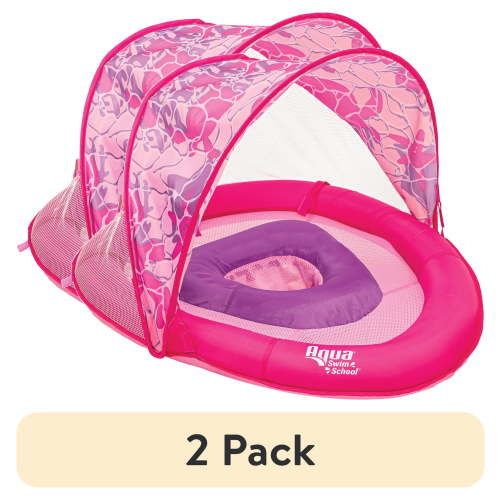 (2 pack) Aqua SwimSchool Grow-with-Me BabyBoat Pool Float for Infants 6-24 Months, Pink Turtle