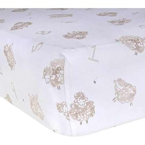 Burts Bees Baby Print Fitted Crib Sheet Organic Cotton BEESNUG - Counting Sheep Animal Prints, Fits Unisex Standard Bed and Toddler Mattress, Infant Essentials, 52 x 28 Inch 1-Pack