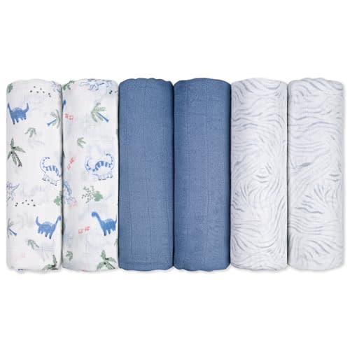 GLLQUEN BABY Receiving Blanket Boy Cotton Muslin Swaddle Blankets Girl Newborn Squares Breathable & Soft Thin Baby Blankets Cloths Double Absorbent Infant Swaddling Wrap - 6 Pack (Dinosaur)