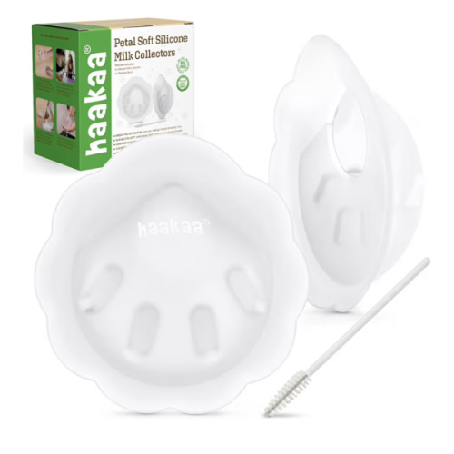 haakaa Petal Soft Silicone Milk Collector丨Discreet Leak-Protection Breast Milk Saver, Reusable Breast Shells Milk Collection Cup for Breastfeeding with Cleaning Brush- 2PCS