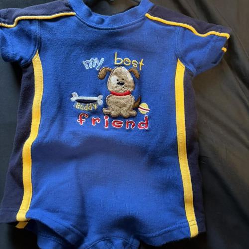 Blue and yellow OKIEDOKIE baby romper 0-3m #Vintage...