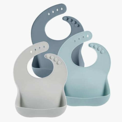 PandaEar 3 Pack Cute Silicone Baby Bibs for Babies & Toddlers (10-72 Months)| Waterproof Baby Feeding Bibs Adjustable with Wide Food Catcher Pocket, Soft, Unisex, Non Messy (Dark blue/Blue/Gray) : Amazon.com.au: Baby
