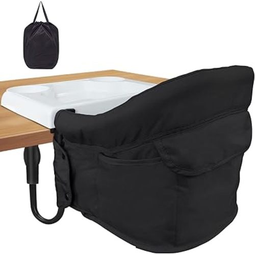 Hook On High Chair, Ravmix Clip on High Chair with Removable Dining Tray for Babies and Toddlers, Fold-Flat Storage Portable Baby Feeding Seat, Attach to Fast Table Chair for Home Travel, Black
