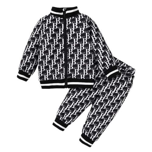 Kucnuzki 6 Months Newborn Baby Boy Winter Outfits Pants Sets 9 Months Long Sleeve Classic Monogram Design Zipper Coat Elastic Pants 2PCS Set Black