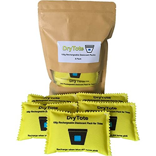 DryTote Rechargeable Desiccant Pack (Pack of 10), Ultimate Moisture Absorption, Color Change Indicator, Safe Storage Protection, Large Capacity 200 Gallons, 100g, Yellow