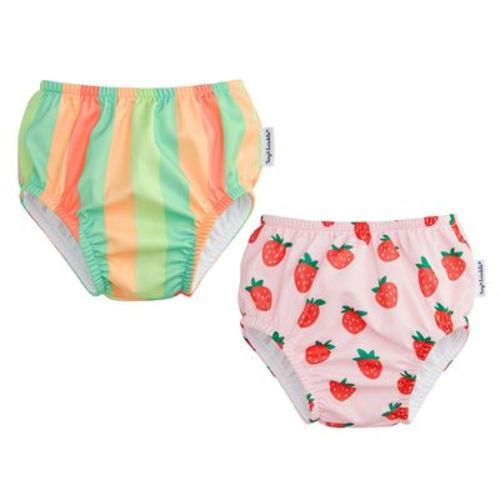 Tiny Twinkle 2-Pack Pull-Up Reusable Swim Diapers, UPF 50+, Waterproof & Machine Washable(Sherbet Stripes,Strawberries,18-36M)