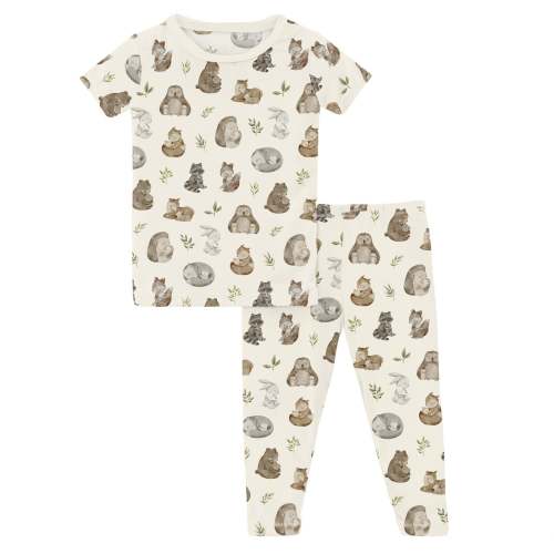 Print Short Sleeve Pajama Set in Natural Mom & Baby
