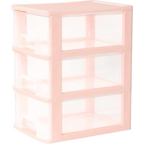 Gonice Small 3 Drawer Storage Organizer, Pink Plastic Drawer Storage, Small Desktop Organizer for Home, Office