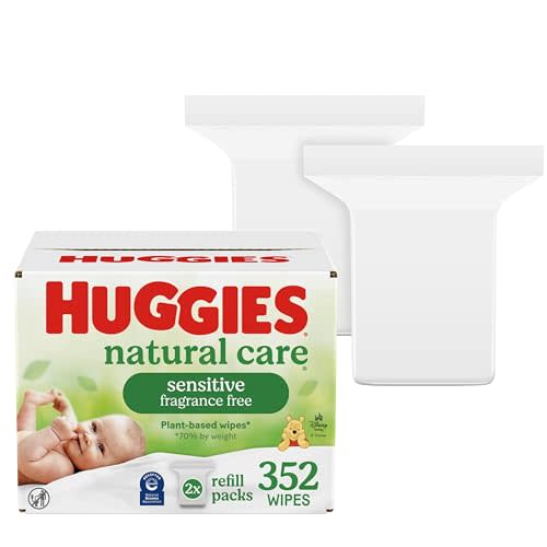 Huggies Natural Care Sensitive Baby Wipes, Unscented, 2 Packs, 352 Wipes | Fragrance Free, Gentle Clean, Hypoallergenic, Dermatologist Tested, No Harsh Irritants, 1-Handed Dispensing