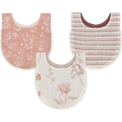 Violet Floral Cotton Baby Bib Set (3 Pack), Pink