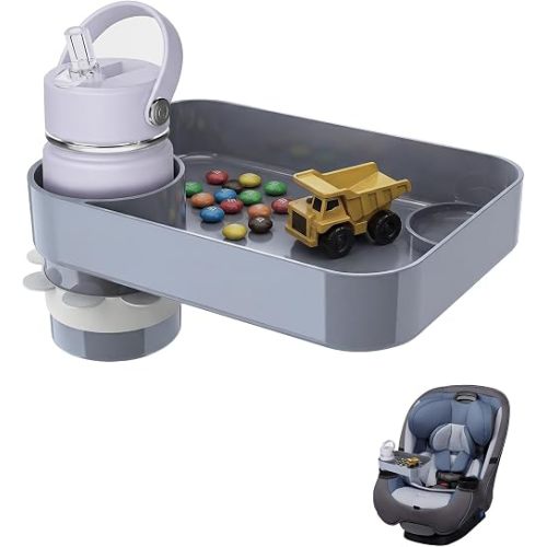 Car Seat Snack Tray for Kids Toddler Travel,Cup Holder Expander for Car,Toddler Travel & Road Trip Accessory for Mess-Free Snacking in The Car (Gray)