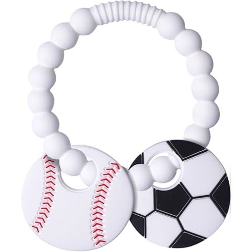 Silicone Baby Ring Toy with Baseball,Soccer Teethers,Must Haves Teething Relief Chew Toys for 0-6,6-12 Months Boys and Girls,Newborns Essentials,Safe and Soft,BPA Free.