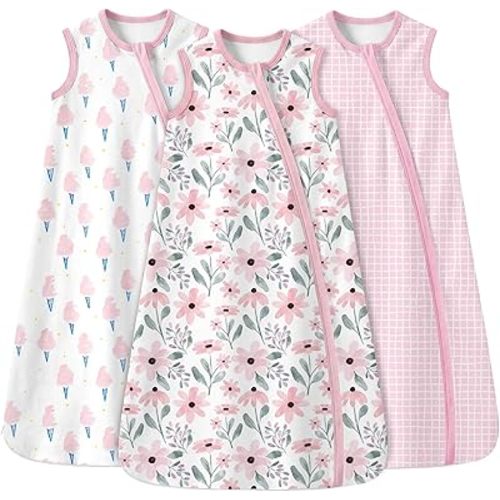 Yoofoss Baby Sleep Sack 0-6 Months 100% Organic Cotton Wearable Blanket for Babies 2-Way Zipper TOG 0.5 Newborn Sleeping Sack 3 Pack, Soft Breathable