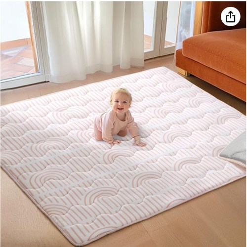 Mallify Soft Thicker Baby Mat for Floor 71"x59", Extra Large Baby Play Mat, Non-Slip Playpen Mat, Easy to Clean & Portable Playmat, Crawling Mat for Babies Toddlers, Activity Mat, Rainbow, Pink