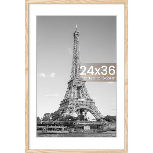 upsimples 24x36 Poster Frame, Display Pictures 20x30 with Mat or 24x36 Without Mat, Wall Hanging Picture Frame, Natural, 1 Pack
