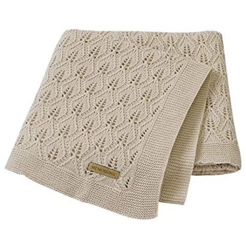 mimixiong 100% Cotton Baby Blanket Knit Cellular Toddler Blankets for Newbron Baby Light Camel 40x30 Inch