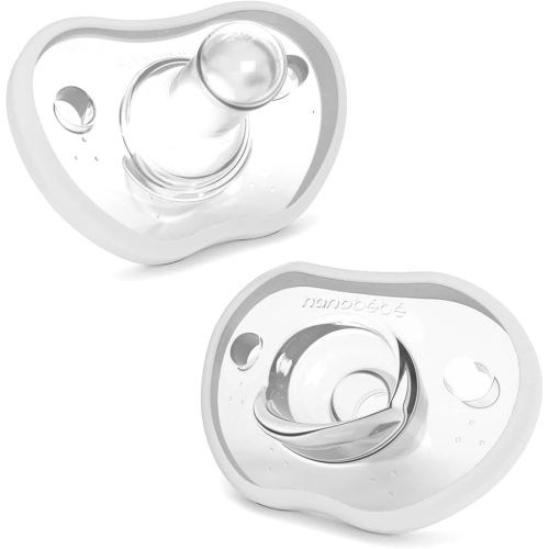 Nanobebe Baby Pacifiers 0-3 Month - Orthodontic, Curves Comfortably with Face Contour, Award Winning for Breastfeeding Babies, 100% Silicone - BPA Free. Perfect Baby Registry Gift 2pk,White