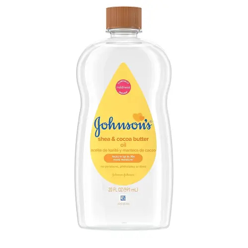 Johnson's Baby Oil, Mineral Oil Enriched with Shea & Cocoa Butter to Prevent Moisture Loss, Hypoallergenic, 20 fl. oz