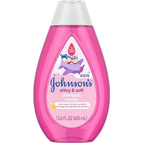 Johnson's Shiny & Soft Kids' Shampoo with Argan Oil & Silk Proteins, Daily Kids’ Hair Wash Gently Cleanses & Boosts Natural Shine & Softness, No Added Parabens & Sulfates, 13.6 fl. oz