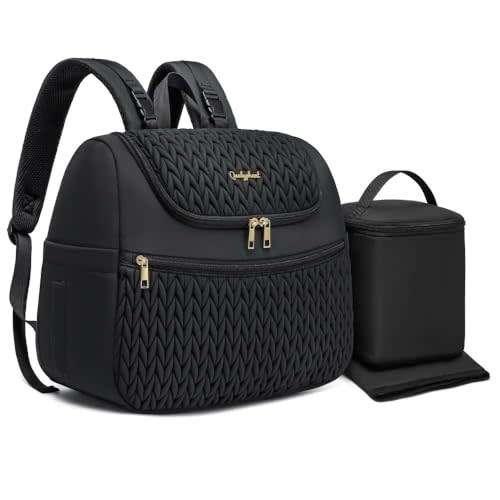Qualyphant Breast Pump Bag for Spectra S1/S2 & Medela – Insulated Cooler Bag, 13" Laptop Sleeve, Diaper Backpack with Changing Pad – Lightweight, Water-resistant & Stylish for Work, Travel, Black