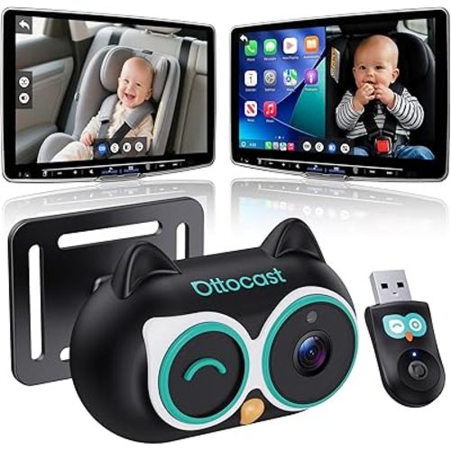 OTTOCAST Baby Car Camera 1080P Rear Seat Monitor, Display on Car Screen, Wide Angle No-Glow Night View, Easy Mounting, Works with Wireless CarPlay, Perfect for Infants, Kids & Pets
