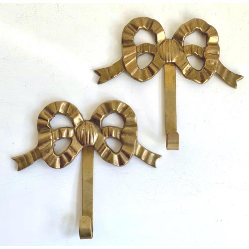 Vintage Pair of Brass Bow Wall Hook/Hangers