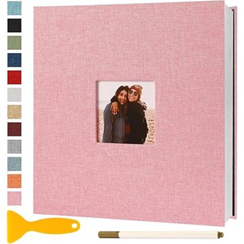 Photo Album Self Adhesive Pages Scrapbook 11x10.6 Pink 40 Pages