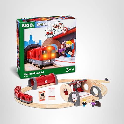 BRIO Metro Railway Set - 20-Piece FSC-Certified Wood Set & Accessories - Train Engine with Light & Sound, Kiosk, Wooden Tracks & More - Works with All BRIO Train Sets - Kids Ages 3 & Up