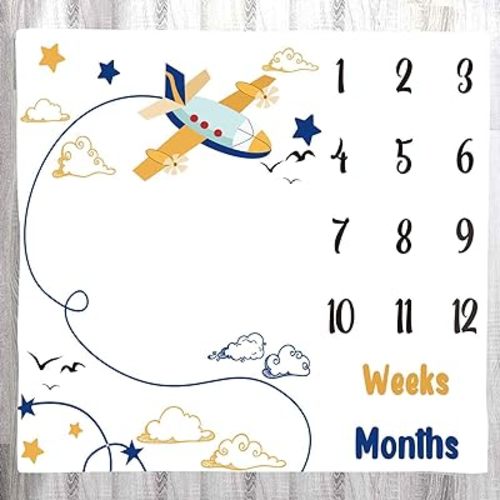 Baby Memory Blanket, Airplane Sky Pilot Milestone Blanket, 48x40 Inch Baby Growth Chart Photo Background BTLSLY422