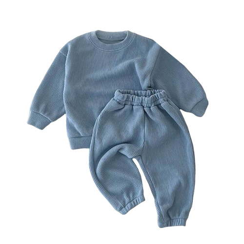 Hessimy Toddler Boys Girls Spring Summer Cute Cartoon Print 2Pcs Long Sleeve Sweatshirt Tops Pants Soft Sweatsuit, Cute Soft Sweatsuit(Light Blue,12-18 Months)