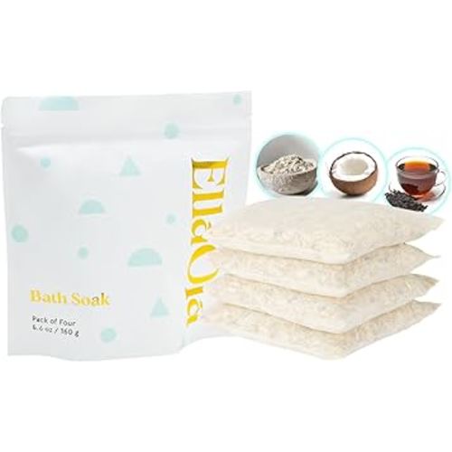 ELLAOLA Oatmeal Bath Soak for Babies Kids & Adults - Baby Bath Tea Soaks Made with Prebiotics to Relieve Dry, Itchy, Eczema Prone Skin While Gently Cleansing, Fragrance Free I 4 Bath Tea Soaks