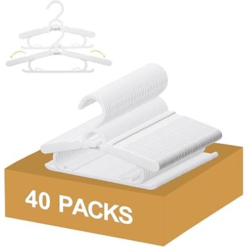 40 Pack Baby Clothes Hangers, 11-15" Adjustable Non-Slip Thickened Kid Hangers for Nursery Closet Toddlers Infant Children to Teenager (White)
