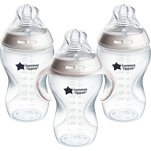 Tommee Tippee Natural Start Baby Bottle, 11oz, Thicker Feed, Breast-Like Nipple for Babies 6 Months+, Clear, 3 Count