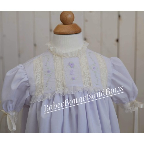 Baby girls dress. Heirloom dress. Girls heirloom dress. Lavender and lace dress. Lace girls dress.