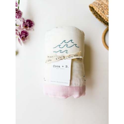 Simple Wave Pink Trim – Limited Release Organic Baby Blanket | Coca + B – Coca + B.
