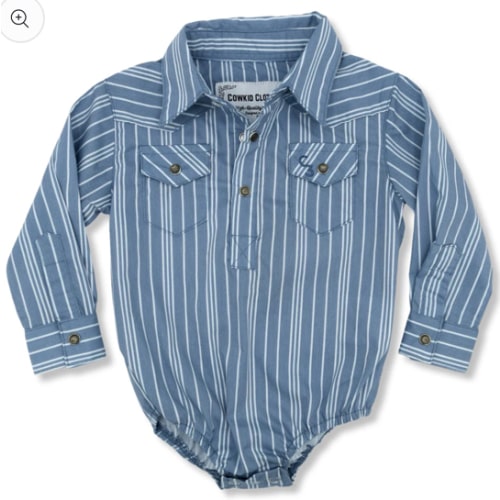 Vintage Blue Stripe Long Sleeve Pearl Snap Onesie – Cowkid Clothing Company