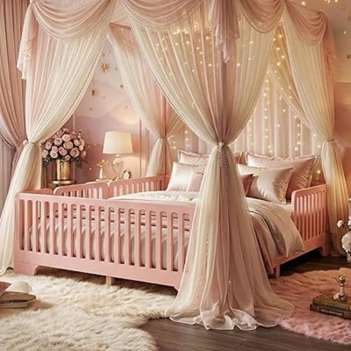 Full Size Floor Bed with High Fence Rails, Wooden Montessori Bed Frame with Detachable Door & Slats, Low Profile Beds for Kids, Boys and Girls, No Box Spring Needed, Pink