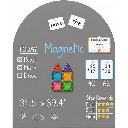 Magnetic Arch Wall Decal: Extra Large 31.5" x 39.4" Screen-Free Chalkboard - Modern Playroom Decor & Homeschool Learning Corner for Toddlers 1-4 & Kids 5-10 (Quiet Gray)