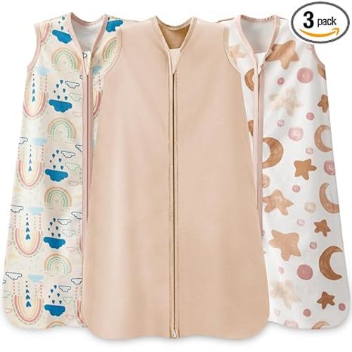 Baby Sleep Sack 0-6 Months,100% Cotton TOG 0.5 Wearable Blanket for Newborn and Infant, 3 Pack 2-Way Zipper Lightweight Sleeping Bags for Toddler