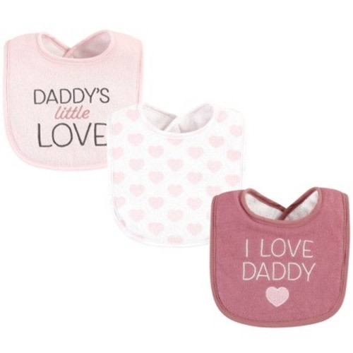 Hudson Baby Infant Girl Fiber Filled Drooler Bibs 3pk, I Love Daddy Wild Rose, One Size