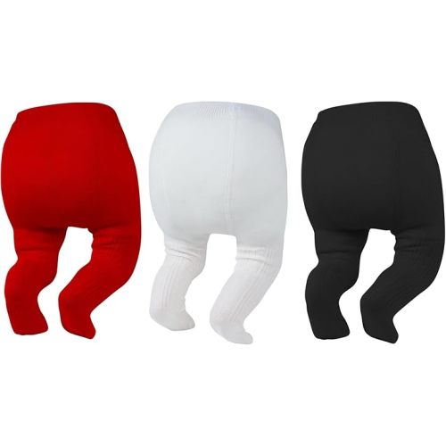 Zando 3Pack Newborn Baby Girls Tights Infant Cable Knit Winter Cotton Warm Footed Tights Leggings Stockings Pantyhose 0-4T