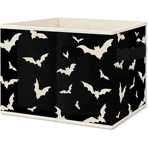 Black and White Bat Foldable Storage Bins Box with Handles, Bat Gifts for Women, Dark Bats Collapsible Organizer Basket for Boys Bedroom Bathroom Clothes Toys Books