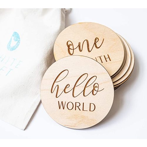 White Loft Baby Monthly Milestone Cards – 13 Light Birch Monthly Baby Milestone Cards from Newborn to 1 Year – Wooden Monthly Milestones Baby Photoshoot Props – Baby Girl or Baby Boy Newborn Gifts - Light Birch Months