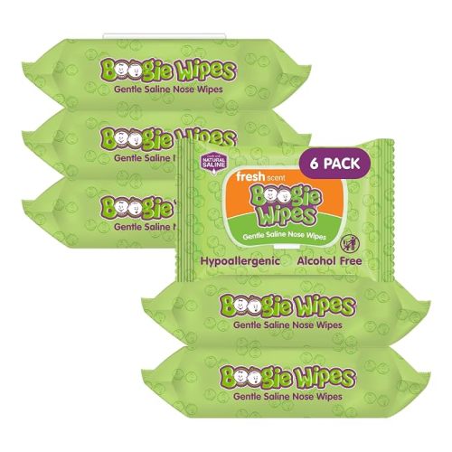 Boogie Wipes - Saline Nose Wipes Fresh Scent - 180 Count | Hypoallergenic & Alcohol-Free, Allergy Relief, Made with Natural Saline, Aloe, Chamomile & Vitamin E, Diaper Bag Essential