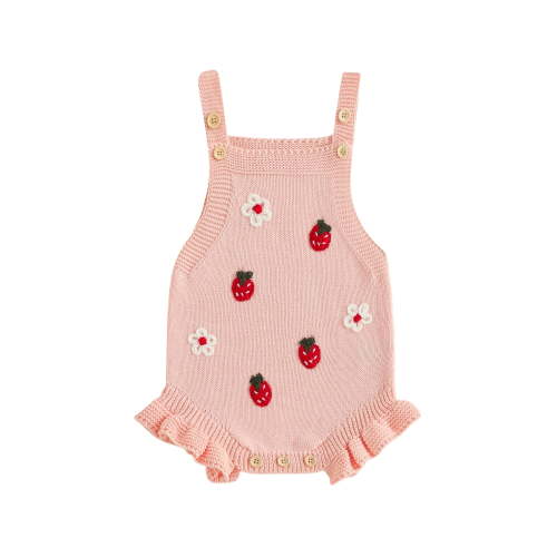 Txlixc Infant Toddler Girls Clothes Girl Overalls, Sleeveless Strawberry Knit Romper Bodysuit Fall Clothes for Casual Daily