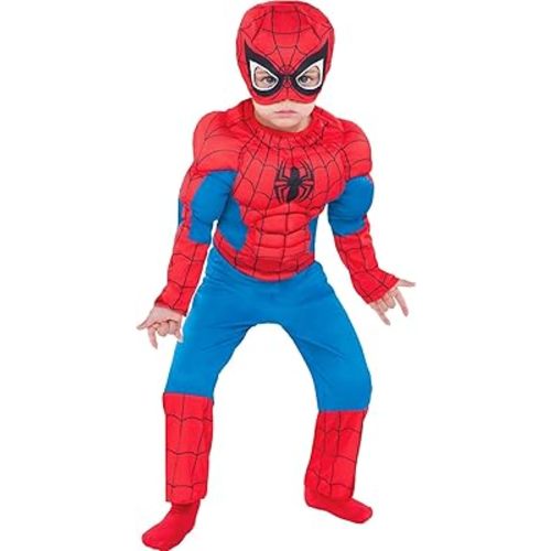 Party City Classic Spider-Man Muscle Halloween Costume for Toddler Boys, Includes Headpiece
