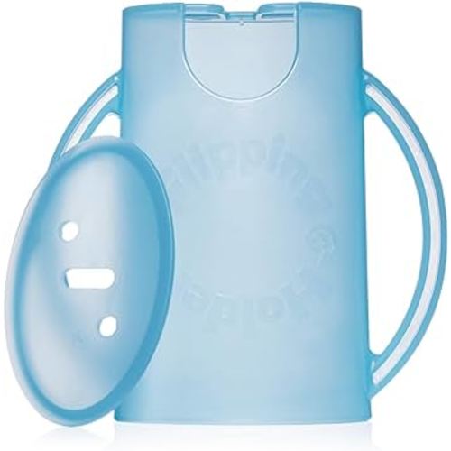 Flipping Holder Squeeze Proof Food Pouch Holder for Toddlers, Babies, Kids, Mess Free No Squeeze Juice Box Drink and Applesauce Snack Holder with Easy Grip Handles and Lid