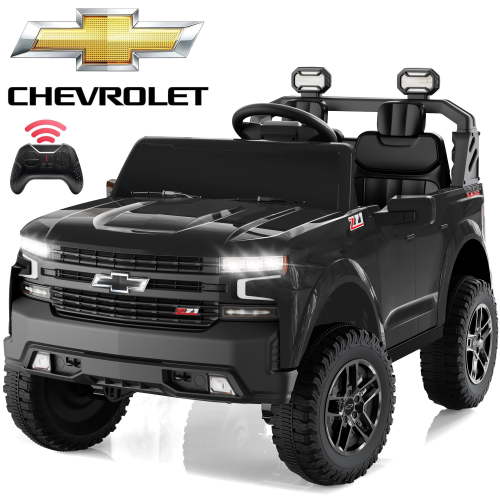 Chevrolet Silverado 24V Ride on Cars, Real 2 Seat Battery Powered Ride on Toys with Remote Control, 4 Wheels Spring Suspension, LED Light, MP3 Player, Electric Car for Kids Boys Girls Gifts, Black